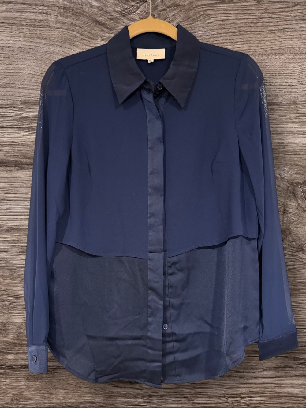 MELLODAY Navy Layered Semi-Sheer Button-Down Shirt